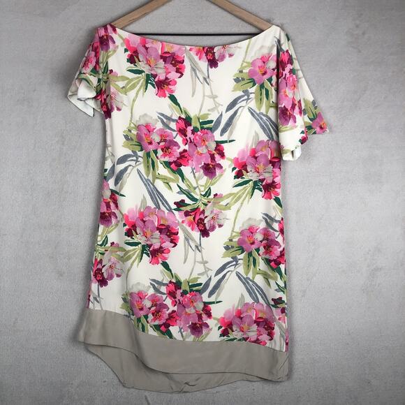 NWT ELIZABETH & JAMES Nora Silk Dress Sz M Floral Asymmetrical Hem Neckline $365 - Picture 4 of 16